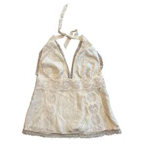 NWT Bebe Vintage Y2K White Babydoll Lace Halter Top Camisole M